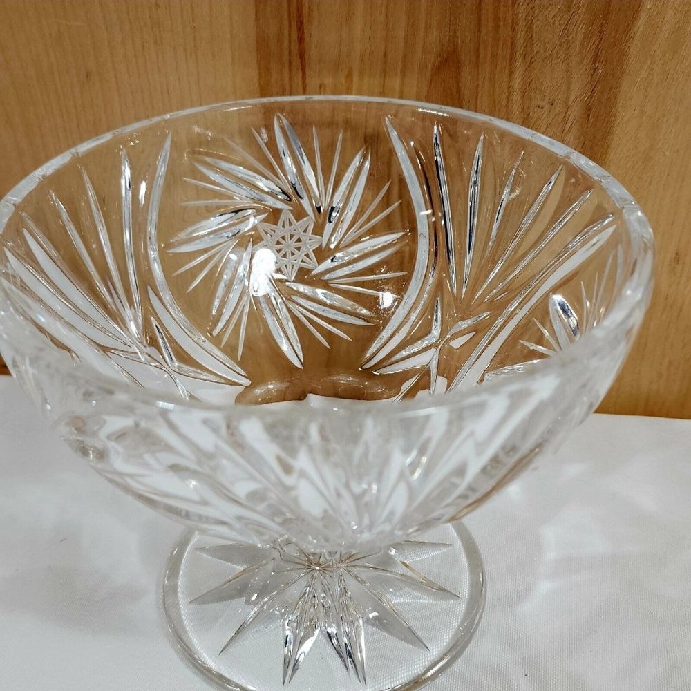 Vintage Lausiter Lead Cut Crystal Glass Footed Bowl Faceted Candy Trinket Dish